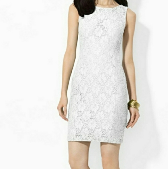Sleeveless White Lace Ralph Lauren Sheath Dress - Picture 6 of 7